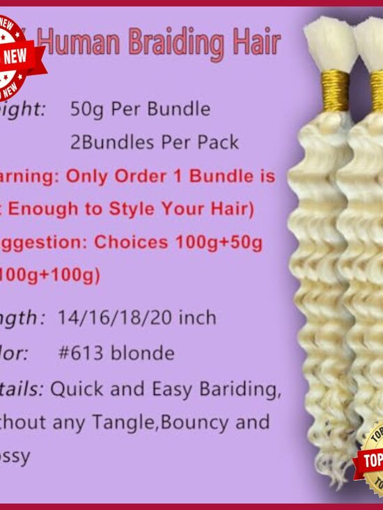 20 Inch Deep Wave Human Hair Extensions for Boho Braids 100g Bundle main image 6